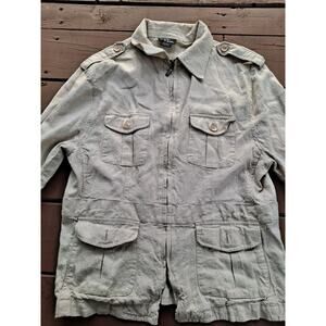 Vintage Jennifer and Grace Womens Jacket Linen Blend Beige Zipper Front Short